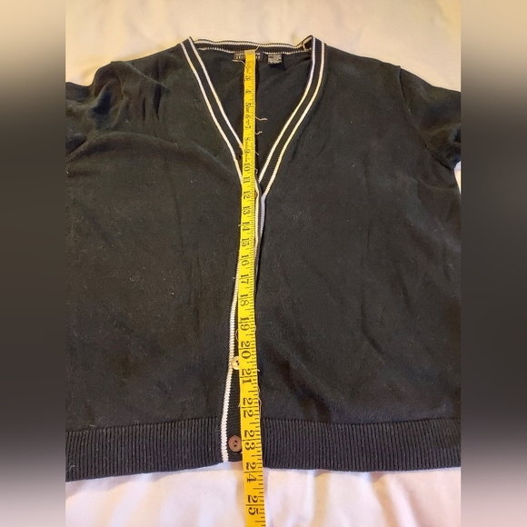 Liz Claiborne Women's Navy Cotton Cardigan with White Trim - Picture 5 of 6